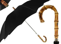 Sale Il Marchesato Ombrello da uomo nero classico automatico - Manico in Bamboo