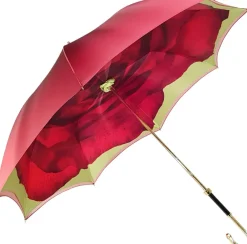 Outlet Il Marchesato Ombrello Doppio tessuto con Rosa rossa interna - impugnatura dorata co
