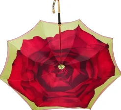 Outlet Il Marchesato Ombrello Doppio tessuto con Rosa rossa interna - impugnatura dorata co