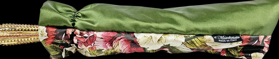 New Il Marchesato Ombrello fatto a mano - Design fiorito in colore oliva