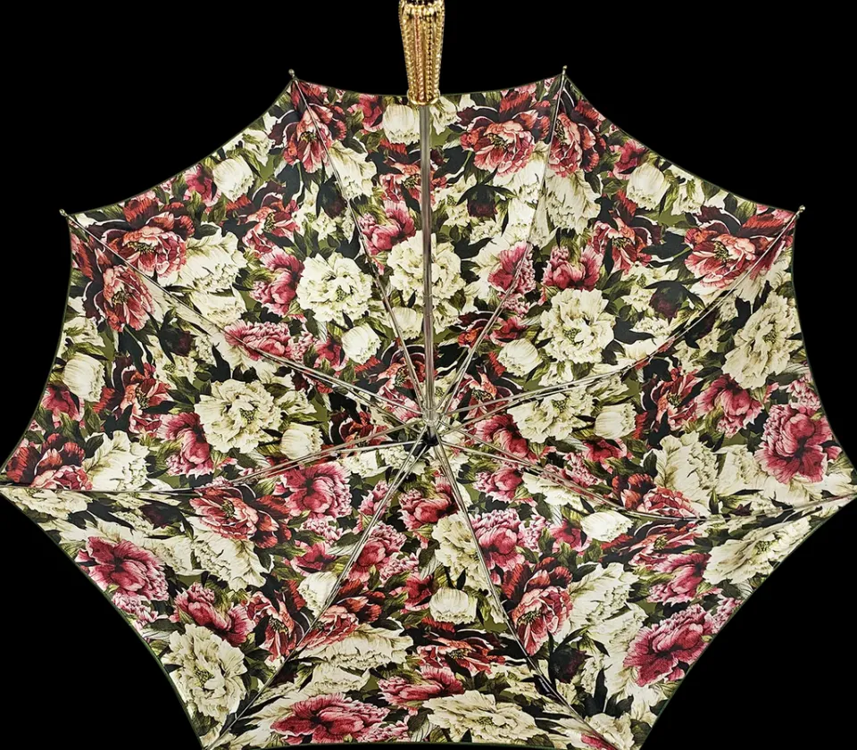 New Il Marchesato Ombrello fatto a mano - Design fiorito in colore oliva