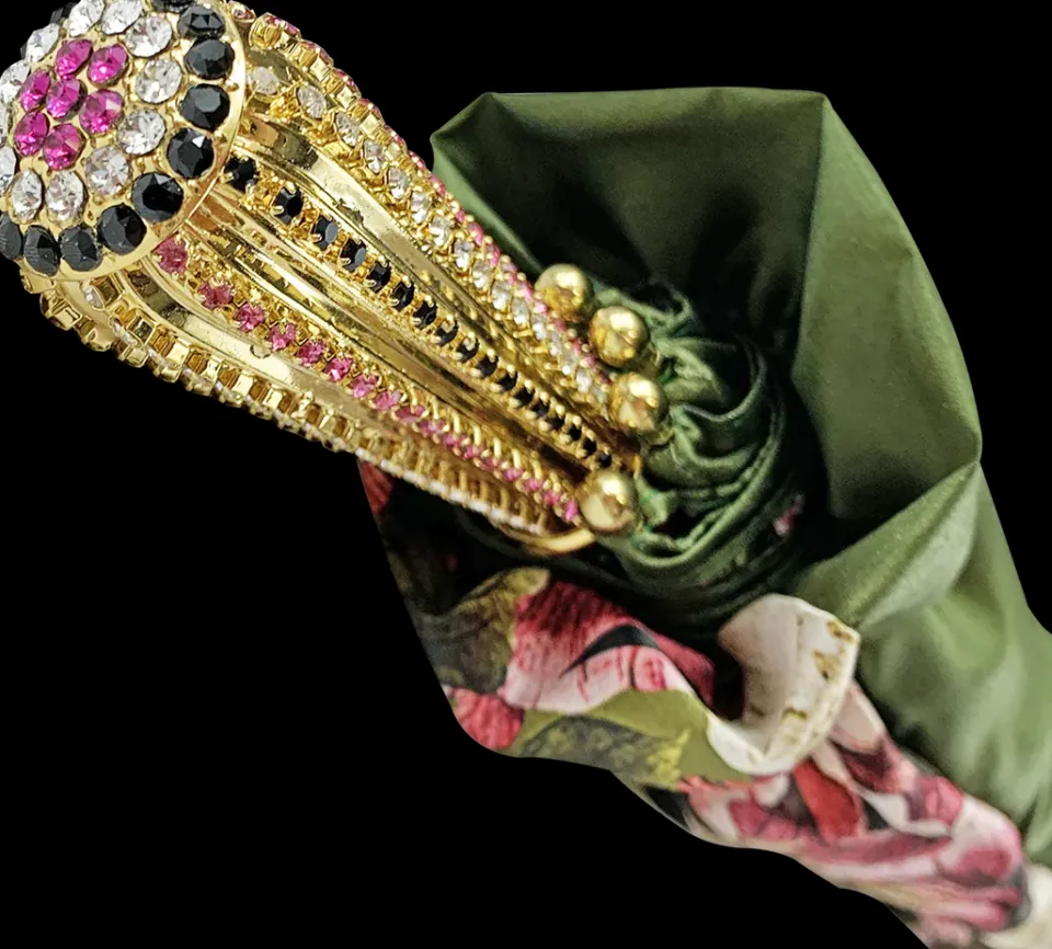 New Il Marchesato Ombrello fatto a mano - Design fiorito in colore oliva