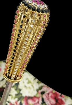 New Il Marchesato Ombrello fatto a mano - Design fiorito in colore oliva