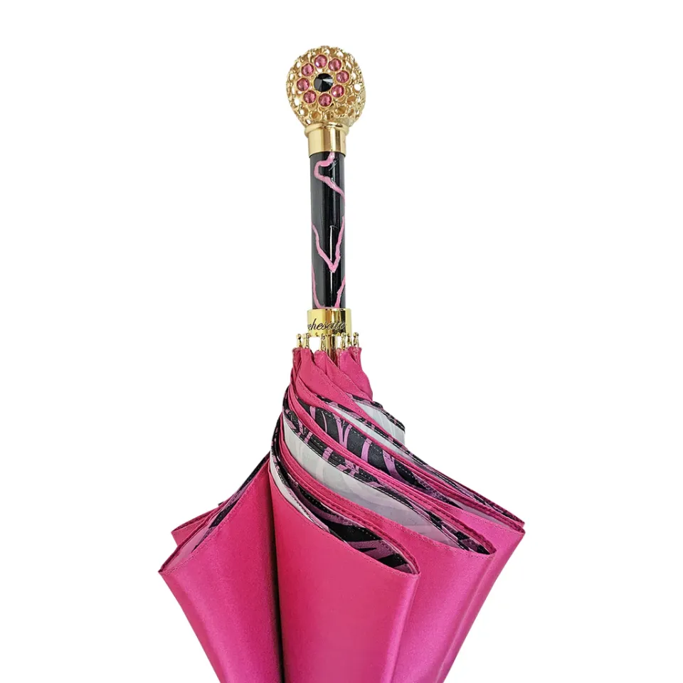 Hot Il Marchesato Ombrello fucsia con medaglione e cristalli