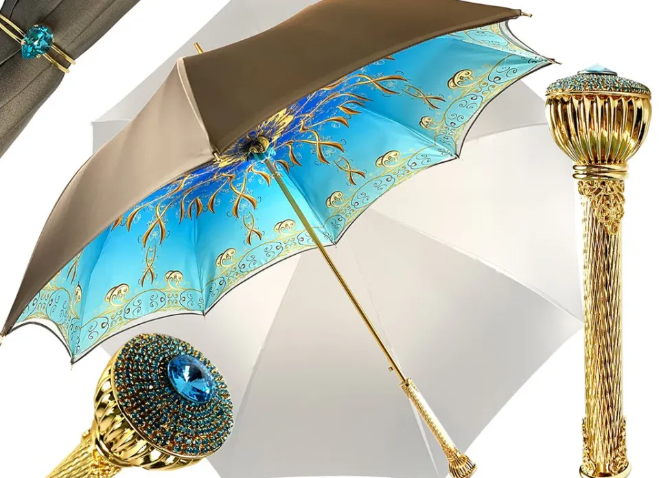 Discount Il Marchesato Ombrello gradiente color caffè - interno azzurro