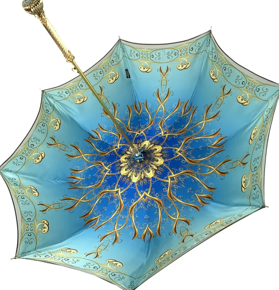 Discount Il Marchesato Ombrello gradiente color caffè - interno azzurro