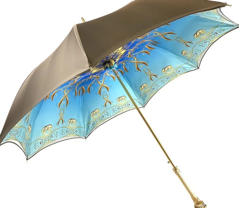 Discount Il Marchesato Ombrello gradiente color caffè - interno azzurro