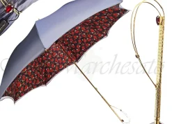 Outlet Il Marchesato Ombrello grigio sfumato alla moda e fiorito, ombrello italiano alla moda doppio panno
