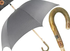 Hot Il Marchesato Ombrello in legno di frassino artigianale - Tessuto jaquard grigio