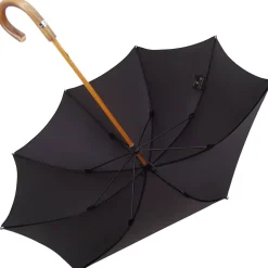 Outlet Il Marchesato Ombrello nero classico da uomo con impugnatura Castagno grande