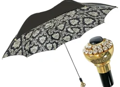 Sale Il Marchesato Ombrello nero doppio baldacchino con design damascato