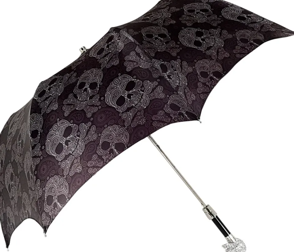 Outlet Il Marchesato Ombrello pieghevole con teschio placcato argento925 e Swarovski