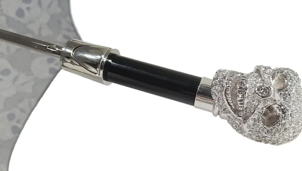 Outlet Il Marchesato Ombrello pieghevole con teschio placcato argento925 e Swarovski
