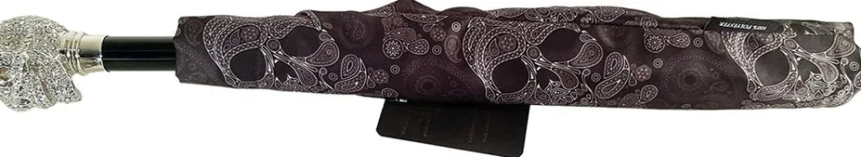 Outlet Il Marchesato Ombrello pieghevole con teschio placcato argento925 e Swarovski