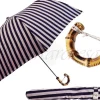 Clearance Il Marchesato Ombrello pieghevole da uomo a righe blu scuro e grigio - Manico in bam