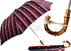 Discount Il Marchesato Ombrello pieghevole uomo a righe multicolore - Manico curvato a mano