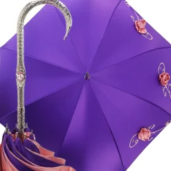 Online Il Marchesato Ombrello ricamato a mano - Viola con rose rosa
