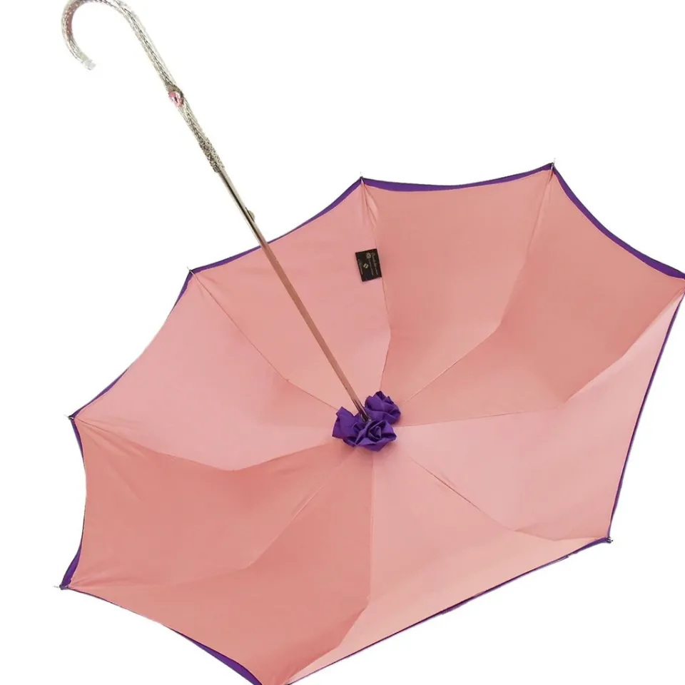 Online Il Marchesato Ombrello ricamato a mano - Viola con rose rosa