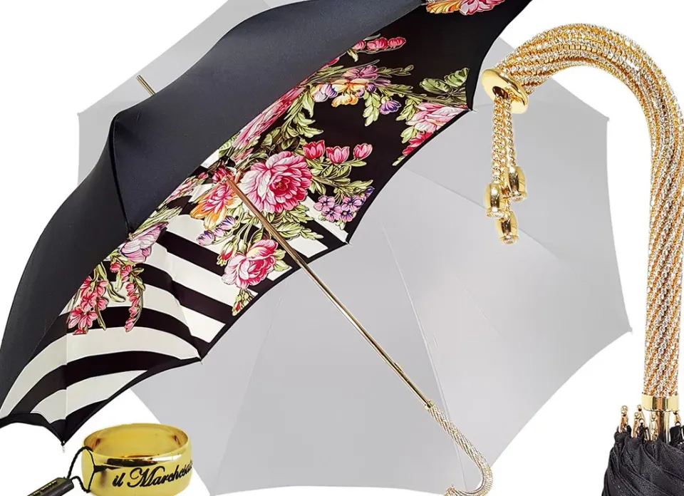 Best Il Marchesato Ombrello Rose colorate e righe Black and white - Maniglia tempestata d