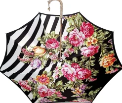 Best Il Marchesato Ombrello Rose colorate e righe Black and white - Maniglia tempestata d