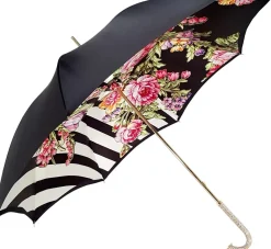 Best Il Marchesato Ombrello Rose colorate e righe Black and white - Maniglia tempestata d