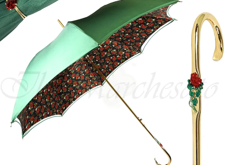Online Il Marchesato Ombrello verde con fantasia rose