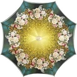 Online Il Marchesato Ombrello verde scuro con rose e manopola crema