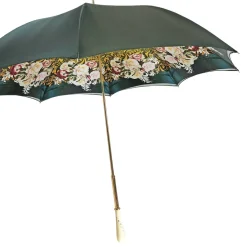 Online Il Marchesato Ombrello verde scuro con rose e manopola crema