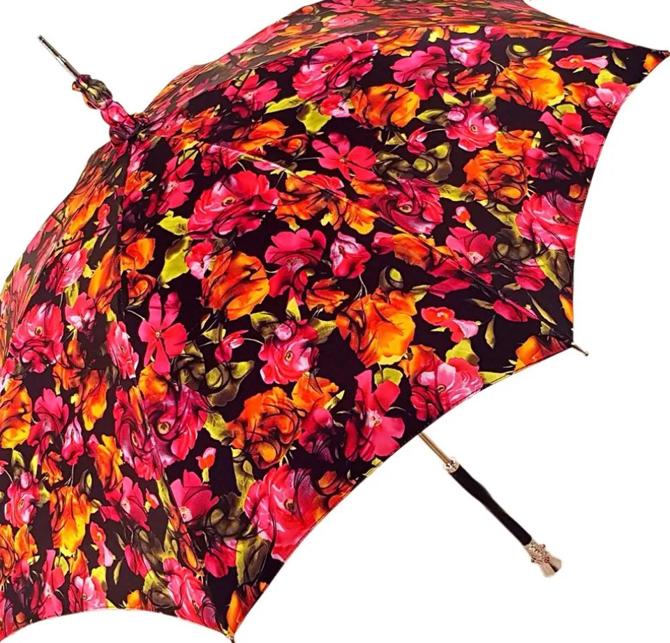 Fashion Il Marchesato Pasarole floreale multicolor - Manico in pelle nera