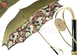 Fashion Il Marchesato Prezioso ombrello color Khaki con medaglione di cristalli