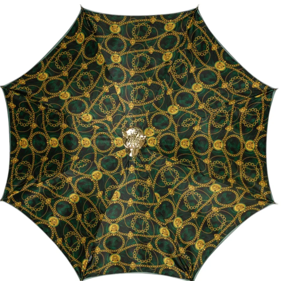 New Il Marchesato Savannah Majesty: Green Umbrella with Striking Leopard Handle