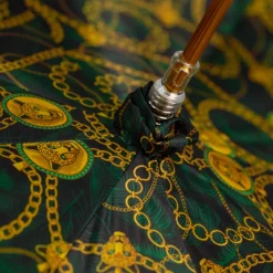 New Il Marchesato Savannah Majesty: Green Umbrella with Striking Leopard Handle