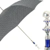 Discount Il Marchesato Stylish Grey & Blue Jacquard Umbrella - Silverplated handle
