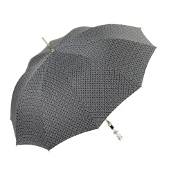 Discount Il Marchesato Stylish Grey & Blue Jacquard Umbrella - Silverplated handle