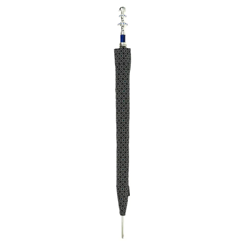 Discount Il Marchesato Stylish Grey & Blue Jacquard Umbrella - Silverplated handle