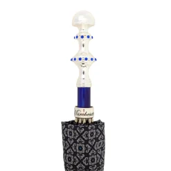 Discount Il Marchesato Stylish Grey & Blue Jacquard Umbrella - Silverplated handle