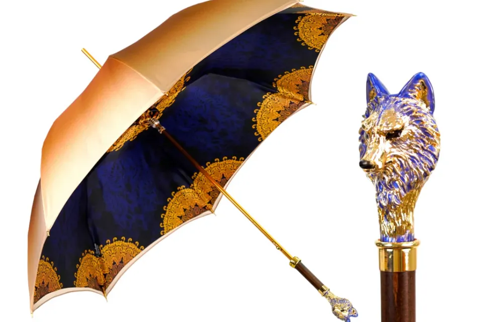 Online Il Marchesato Umbrella with Hand-Painted Golden Wolf