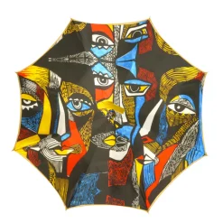 Sale Il Marchesato Umbrella with Painted Canvas Style Fabric - Leather handle