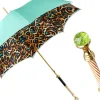 Hot Il Marchesato Wild Elegance: Teal Umbrella with Leopard Print and Green Crystal Hand