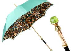 Hot Il Marchesato Wild Elegance: Teal Umbrella with Leopard Print and Green Crystal Hand