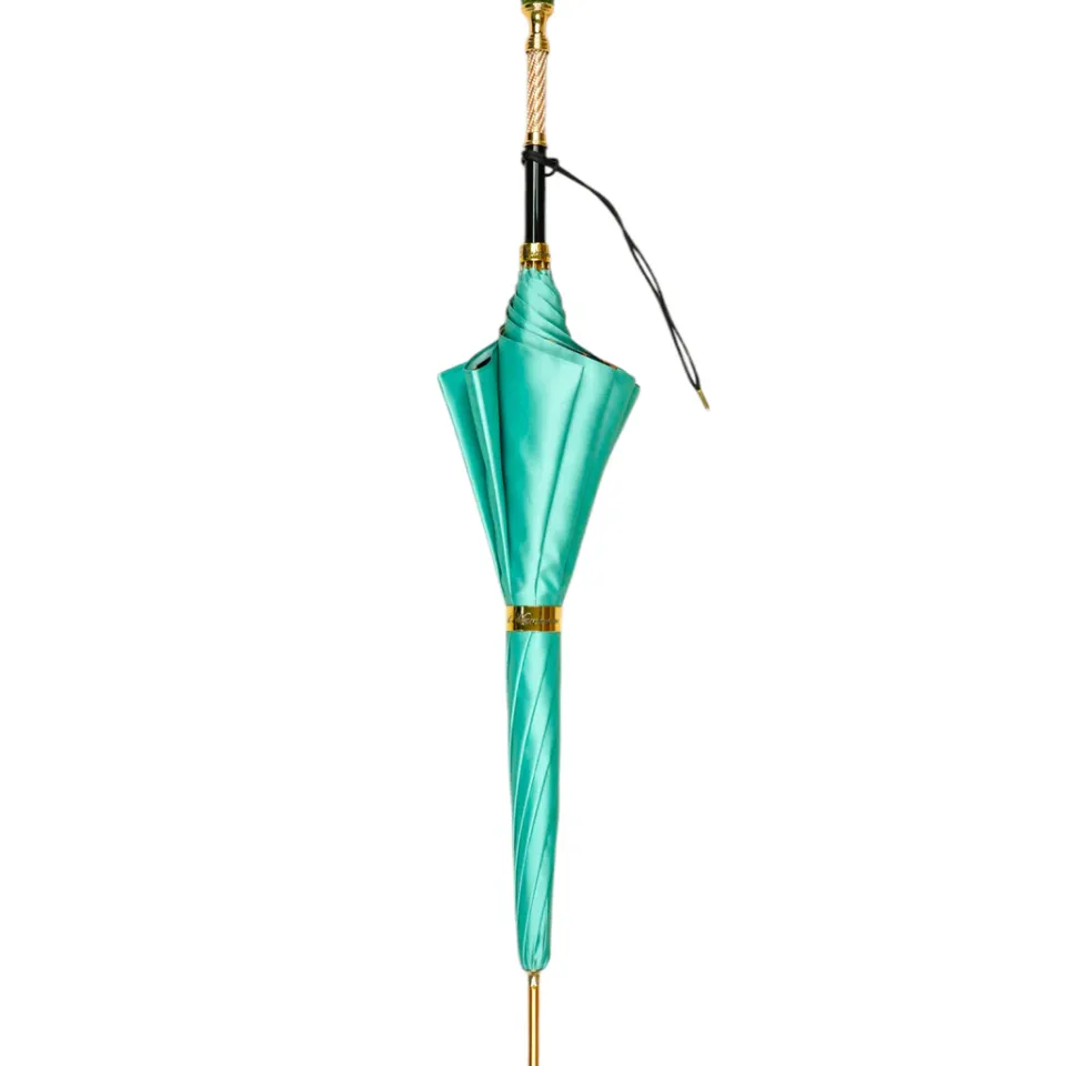 Hot Il Marchesato Wild Elegance: Teal Umbrella with Leopard Print and Green Crystal Hand